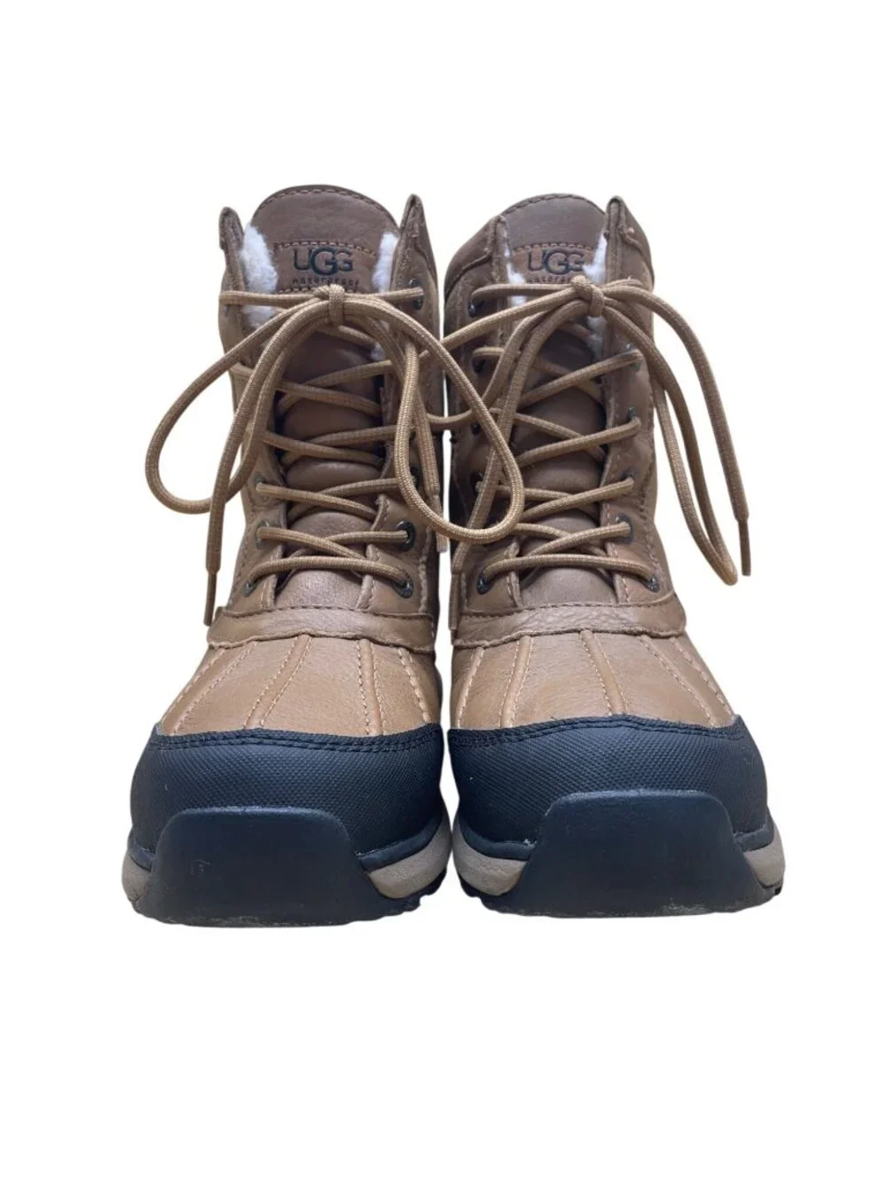 UGG Men’s Brown & Black Leather Suede Waterproof Lace-Up Winter Boots Size 7.5